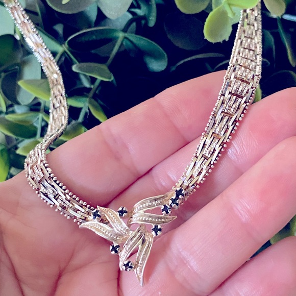 VINTAGE 80'S 925 STERLING SILVER 925 CHUNKY ITALY RICCO BLUE SAPPHIRE NECKLACE - Picture 2 of 10